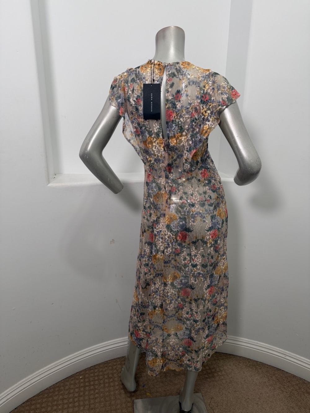 Zara Lace Midi Dress Multi Floral Cap Sleeve Size M - Picture 6 of 9